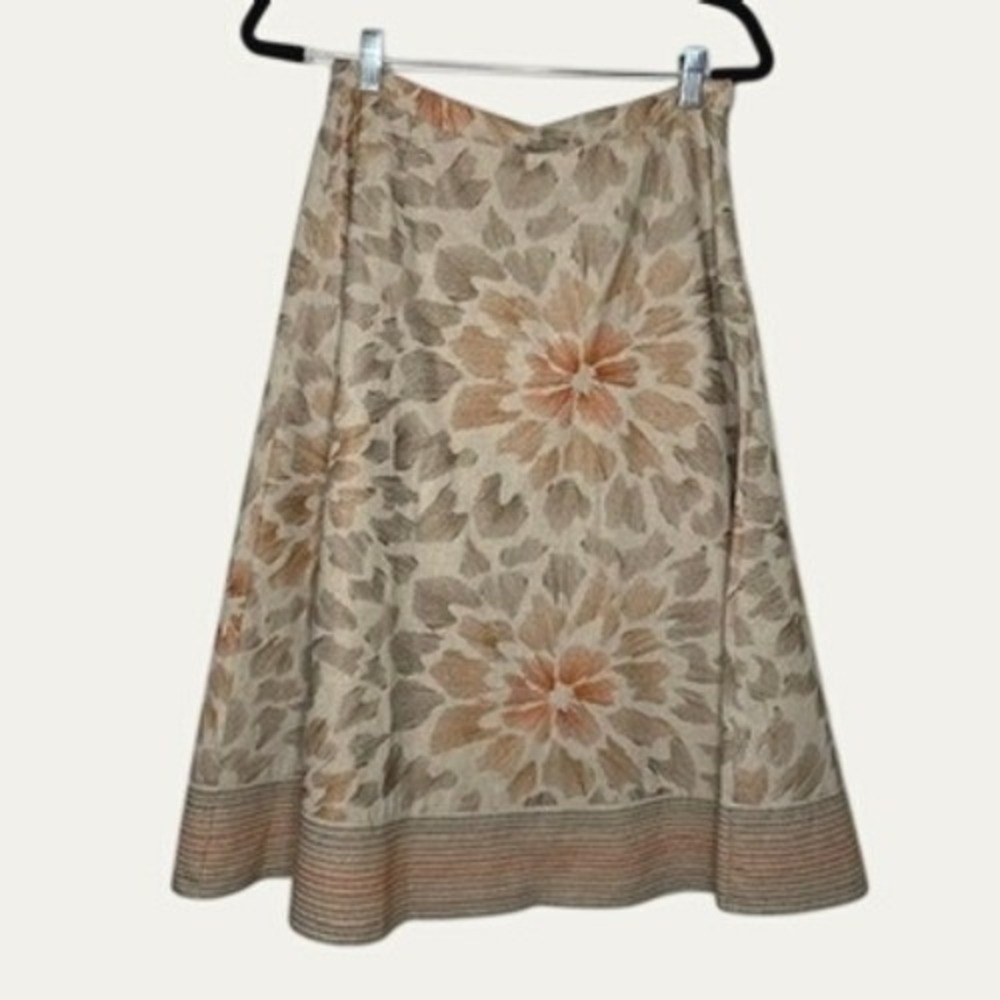 Coldwater‎ Creek Skirt Womens S Floral Embroidered Linen Blend Midi Cottagecore